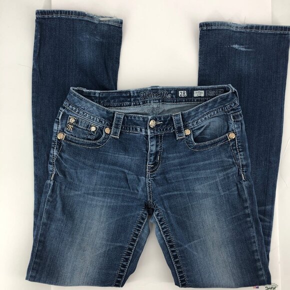 Miss Me Blue Bootcut Jeans with Bedazzled Pockets | Size 28 - Picture 3 of 7